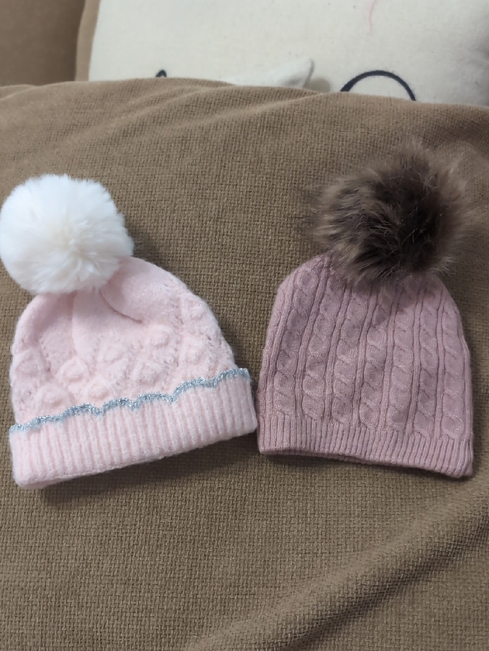 Girls' Pink Cable Knit Pom Beanie - Soft Winter Hat